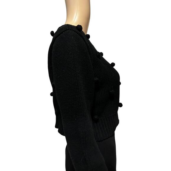 Chic Black Cropped Sweater with Pom-Pom Details - Picture 3 of 6